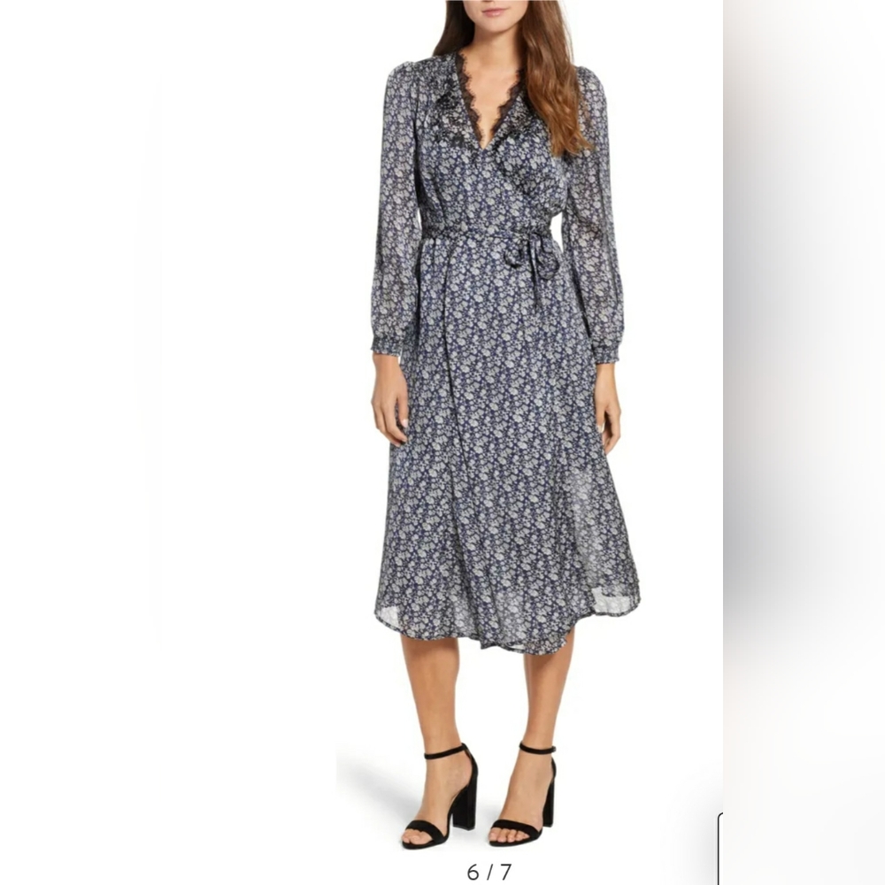 Lucky Brand Blue Floral Wrap Dress